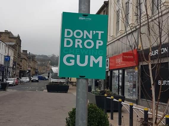 The 'Don't Drop Gum' posters in Burnley town centre.