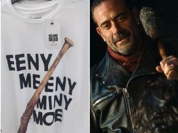 The "racist" t-shirt and Negan from The Walking Dead.