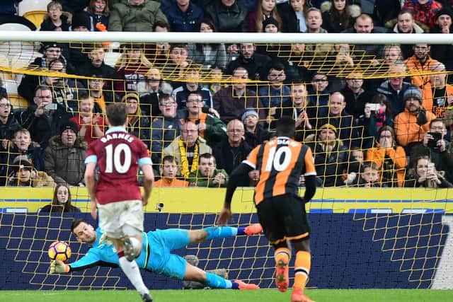 Tom Heaton can't keep out Tom Huddlestone's penalty