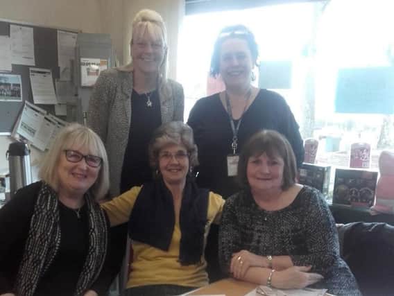 (Front left-right): Linda Riley, Pamela Ryan, and Kath Airey of Gannow Big Local Steering Group; (back left-right) Director of Participation Works NW, Lynne Blackburn, and Gannow Big Locals Outreach Worker, Tracey Noon.
