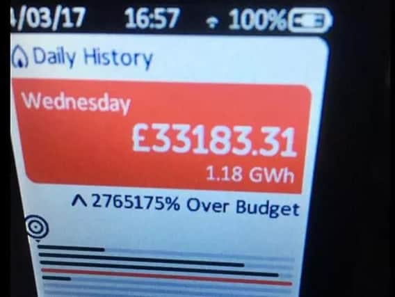 A photo from a tweet by @MarkUmpl of his malfunctioning SSE smart meter. Big Six provider SSE said it had launched an urgent investigation into the errant devices, one of which warned a customer they had bust their daily budget by nearly three million per cent.