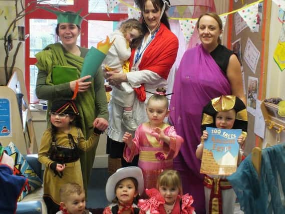 Staff and children from Whitegate Nursery in Padiham dressed as a range of characters from around the globe for World Book Day.
