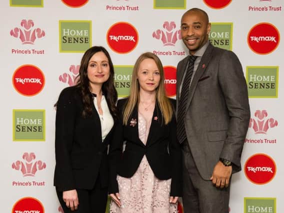 Laura Tombs, who was runner up in Prince's Trust Young Ambassador of the Year Award with Elizabeth Galton of  Mappin and Webb and Arsensal legend Thierry Henry,