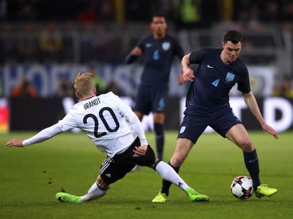 Michael Keane in action for England on his debut