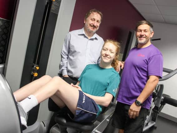 Garry Stein (left) with Felicity Pickard and Steve Holland from Burnley Leisure.