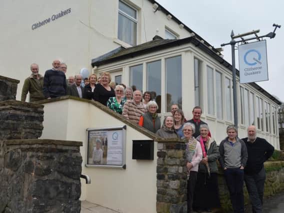 Pendle Hill Area Quakers on the steps of the new Meeting House.