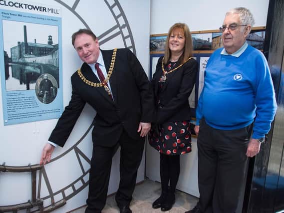 Mayor of Burnley Coun. Jeff Sumner, the Mayoress Lesley Sumner and Weavers' Triangle Trust chairman Mr Brian Hall