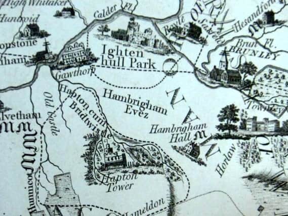 A ancient map which shows the location of Hapton Tower