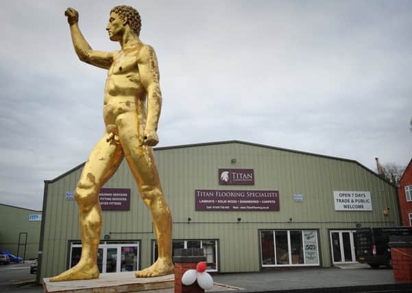 A dazzling gold statue used to promote the film Gladiator is currently brightening the car park of Titan Flooring on Wigan Road in Landgate