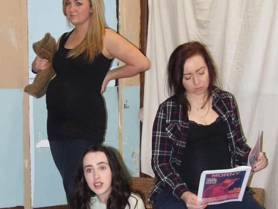 Actresses Emily Williamson and Cathryn Osborne rehearsing for Be My Baby, a musical to be staged by Colne Dramatic Society next week. (s)