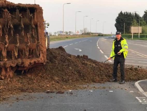The farm waste was spilled on the A585
