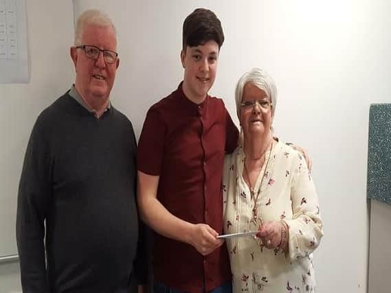 Dancer Lewis Frobisher meets with Peter and Shelagh Bagshaw who set up a fund in memory of their son Dan, who tragically died in 2012, to help young people achieve their dreams.
