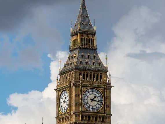 Elizabeth Tower, which houses Big Ben, at the House of Commons in Westminster, London