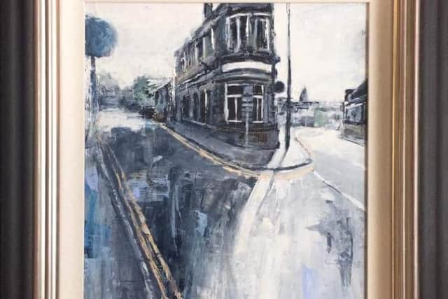 Steve Rostron's painting of Ightenhill Street that clinched first place in the Painting Padiham competition.