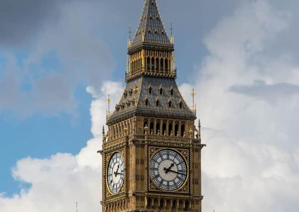 Elizabeth Tower, which houses Big Ben, at the House of Commons in Westminster, London
