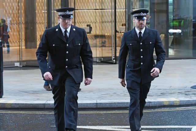 Witnesses PC Craig Nicholls (left) and PC Jonathan Wright arrive at the Old Bailey in London for the trial of Thomas Mair