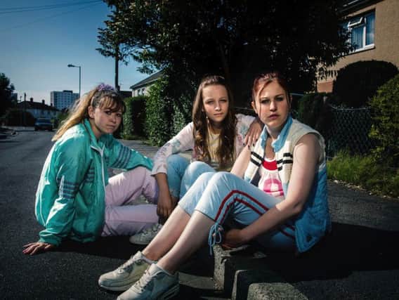 (Left to right) Ruby (Liv Hill), Holly (Molly Windsor), and Amber (Ria Zmitrowicz)