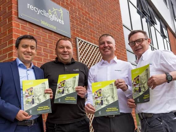 Recycling Lives MD Will Fletcher (left) with, from left to right, directors Neil Flanagan, Alasdair Jackson and Food Redistribution Centre Jeff Green.