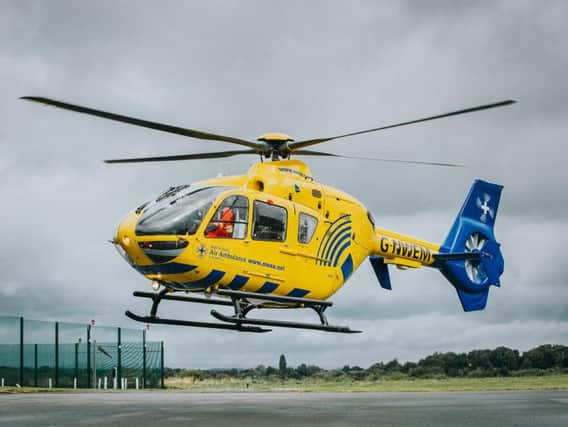 The air ambulance was called out in Burnley this afternoon after a man fell from scaffolding.