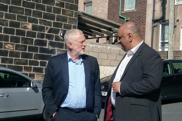 Jeremy Corbyn chats to Lancashire County Coun. Azhar Ali