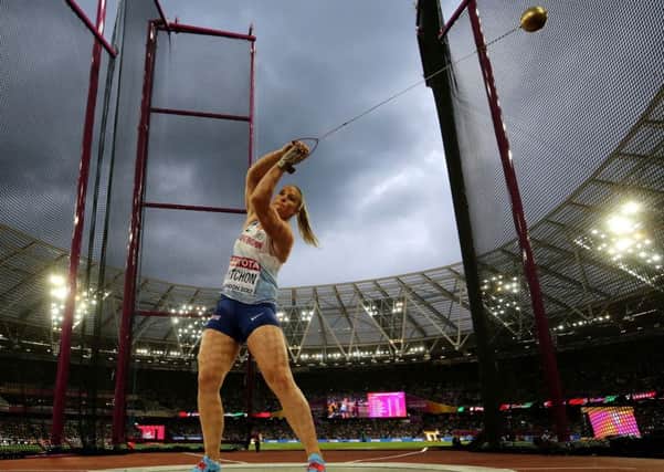 Great Britain's Sophie Hitchon competes in the women's hammer throw during day four of the 2017 IAAF World Championships at the London Stadium. PRESS ASSOCIATION Photo. Picture date: Monday August 7, 2017. See PA story ATHLETICS World. Photo credit should read: Martin Rickett/PA Wire. RESTRICTIONS: Editorial use only. No transmission of sound or moving images and no video simulation.
