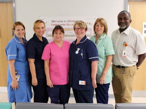 Staff Nurse Jessica Newton, Sister Angela Reynolds, Play Leader Angela Holden, Sister Deborah Higgins and Consultant Paediatrician Dr Dennis Corbett