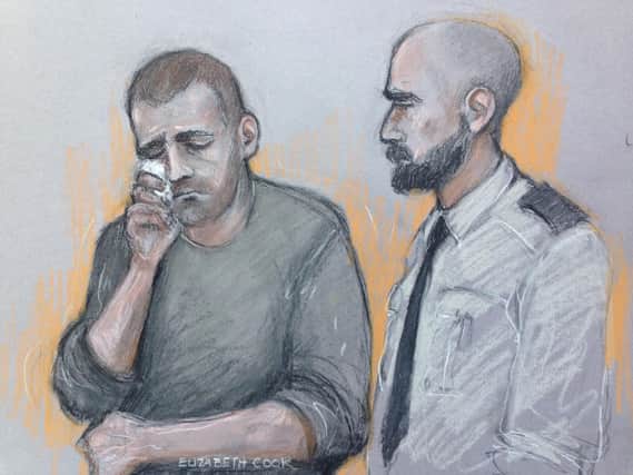 Court artist sketch by Elizabeth Cook of Ryszard Masierak (left) appearing at High Wycombe Magistrates' Court