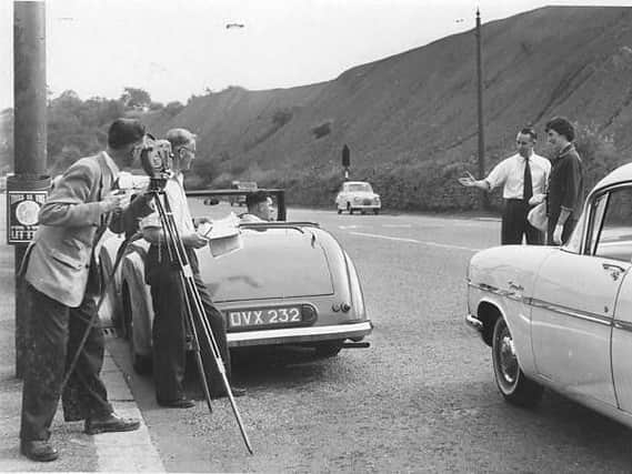 Members of Burnley Cine Club making a road safety film in the late 1950s
