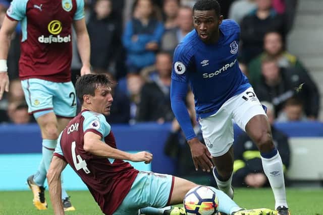 Jack Cork challenges Everton's Oumar Niasse