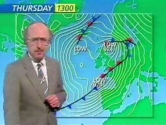 Michael Fish giving his infamous weather forecast in 1987