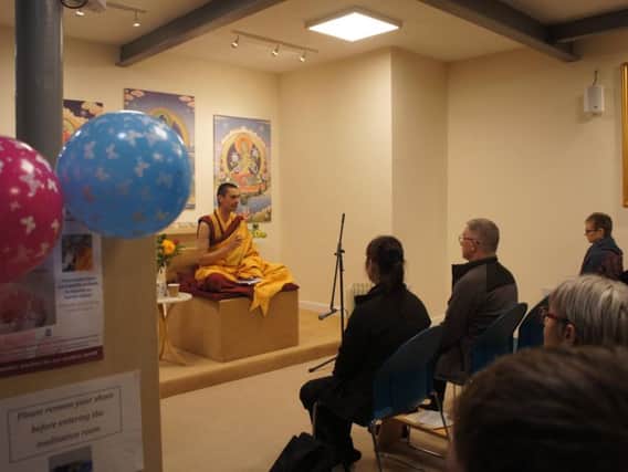 Gen Kelsang Pljin, the Centre's resident teacher, leads a talk and guided meditation to close the celebrations.
