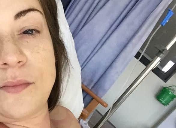 Jamie recovering in hospital after her double mastectomy