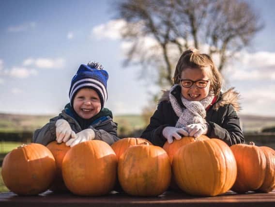 Connor and Grace, from Burnley, with their pumpkins.
