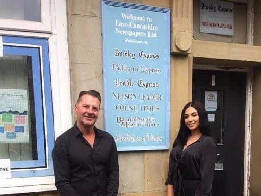 Ian Walker outside the Burnley Express office when he bought it earlier this year,  with his daughter, Holly, who acts as interior designer for the apartments.