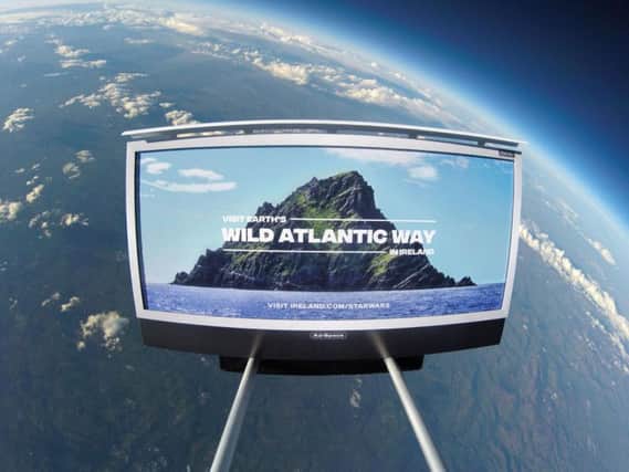 An ad campaign sent 21 miles above planet earth to promote the scenic locations where parts of the latest Star Wars film were shot