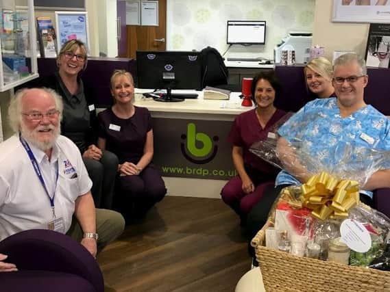 (From left) Frank Dinsdale, practice administrator, Julie Platt; hygienist, Bridget Doherty, practice manager, Dawn Greenwood; dental nurse, Claire Smith; and dentist Dr Mike Powell.