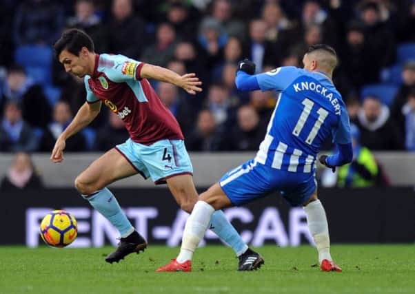 Burnley's Jack Cork battles for possession with Brighton & Hove Albion's Anthony Knockaert

Photographer Ashley Western/CameraSport

The Premier League - Brighton and Hove Albion v Burnley - Saturday 16th December 2017 - The Amex Stadium - Brighton

World Copyright Â© 2017 CameraSport. All rights reserved. 43 Linden Ave. Countesthorpe. Leicester. England. LE8 5PG - Tel: +44 (0) 116 277 4147 - admin@camerasport.com - www.camerasport.com