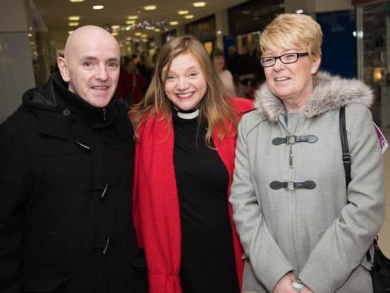 Burnley couple Mark and Julia Barnes meet Googlebox star the Rev Kate Bottley at The Mall in Blackburn.