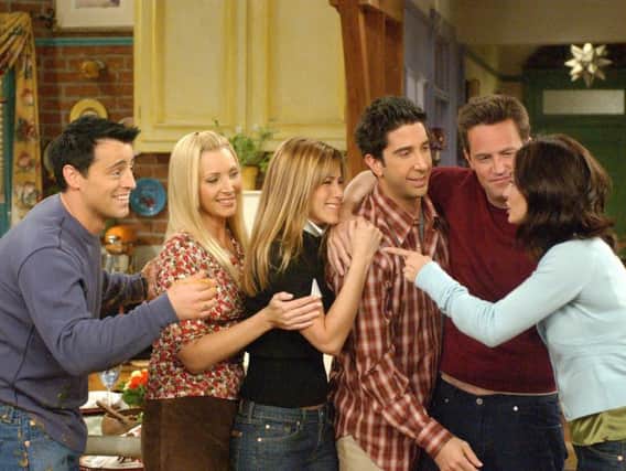 Matt LeBlanc as Joey, Lisa Kudrow as Phoebe, Jennifer Aniston as Rachel, David Schwimmer as Ross, Matthew Perry as Chandler and Courteney Cox as Monica.