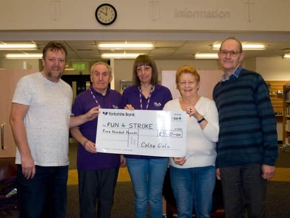 Gary Seed, John Gott, Susan Scofield, Evelyn Thornber and Donald Leaver at the cheque presentation