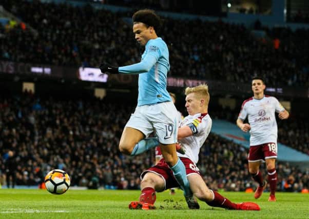 Manchester City's Leroy Sane gets past Burnley's Ben MeePhotographer Alex Dodd/CameraSportThe Emirates FA Cup Third Round - Manchester City v Burnley - Saturday 6th January 2018 - The Etihad - Manchester World Copyright Â© 2018 CameraSport. All rights reserved. 43 Linden Ave. Countesthorpe. Leicester. England. LE8 5PG - Tel: +44 (0) 116 277 4147 - admin@camerasport.com - www.camerasport.com