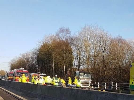The scene of the M65 crash yesterday which left two elderly people with serious injuries.