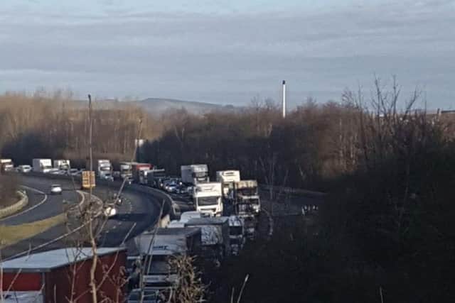 Traffic came to  a standstill after a serious accident on the M65 yesterday.