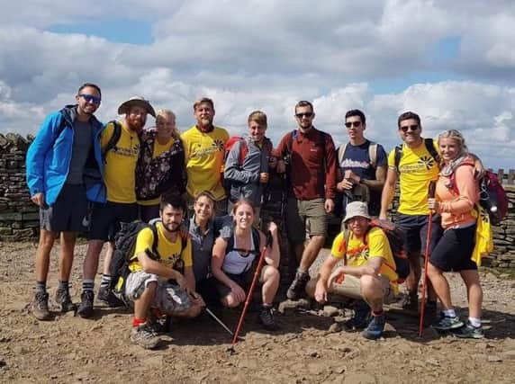 Kirsty Rhodes and her friends after completing the Yorkshire Three Peaks to raise money for Pendleside Hospice in memory of Kirsty's gran, Clare Barritt