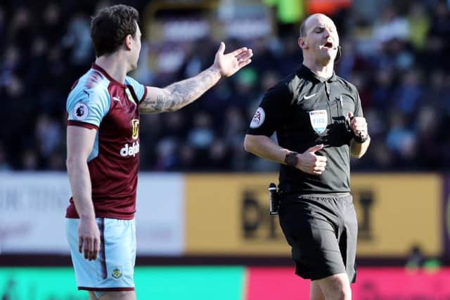 Ashley Barnes remonstrated with referee Bobby Madley