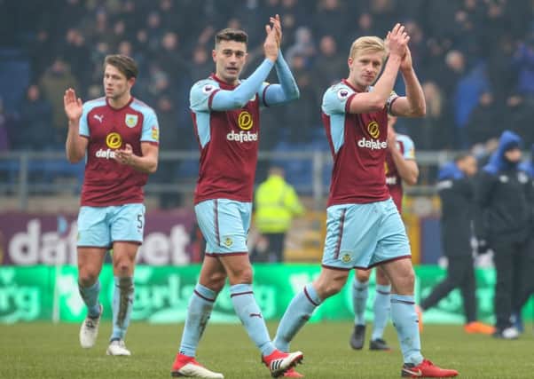 Burnley's Ben Mee, Matthew Lowton and James Tarkowski applaud the fans after the match

Photographer Alex Dodd/CameraSport

The Premier League - Burnley v Everton - Saturday 3rd March 2018 - Turf Moor - Burnley

World Copyright Â© 2018 CameraSport. All rights reserved. 43 Linden Ave. Countesthorpe. Leicester. England. LE8 5PG - Tel: +44 (0) 116 277 4147 - admin@camerasport.com - www.camerasport.com