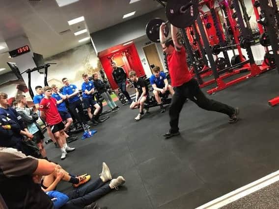 Students are put their paces in the gym at the Academy of Sport day at Burnley College Sixth Form centre.
