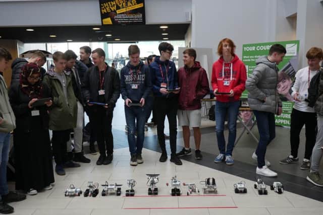 Students at the robot session at the STEM workshops at Burnley College sixth form centre