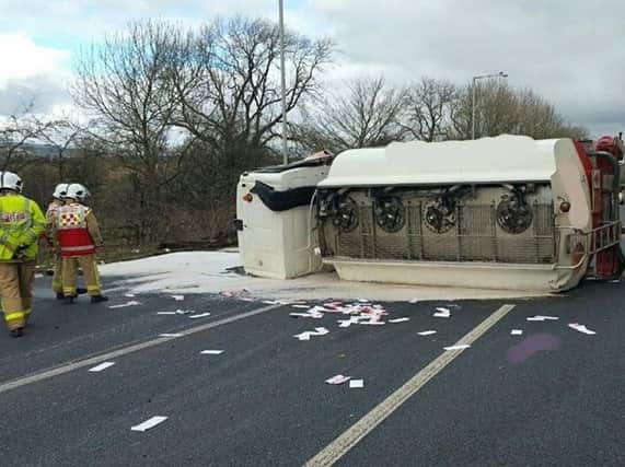 The overturned oil tanker on the A59 this week.