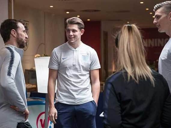 Gareth Southgate meets James Tarkowski and Nick Pope at St George's
